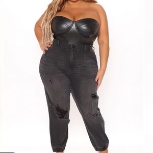 Fashion Nova Easy Nights High Rise Denim Joggers - Black